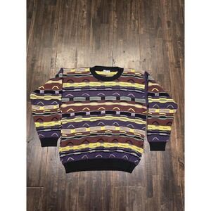 Vintage 90s USA Multi Color 3D Knit Funky Sweater Mens XL Pullover Area by Tag